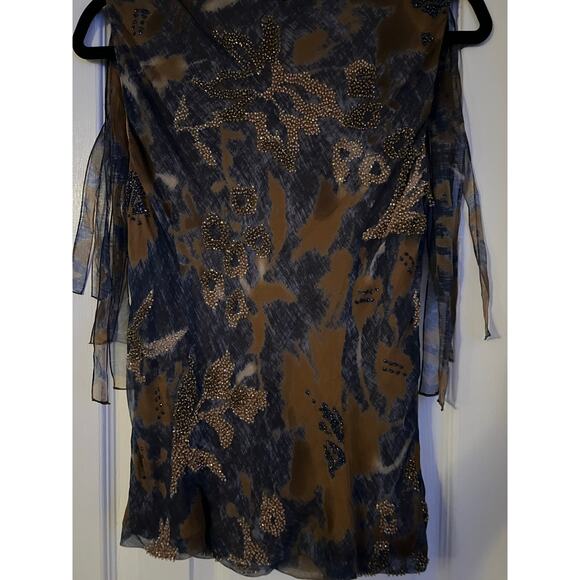 Carmen Marc Valvo embellished brown and blue black drape top size 14 - Picture 7 of 7